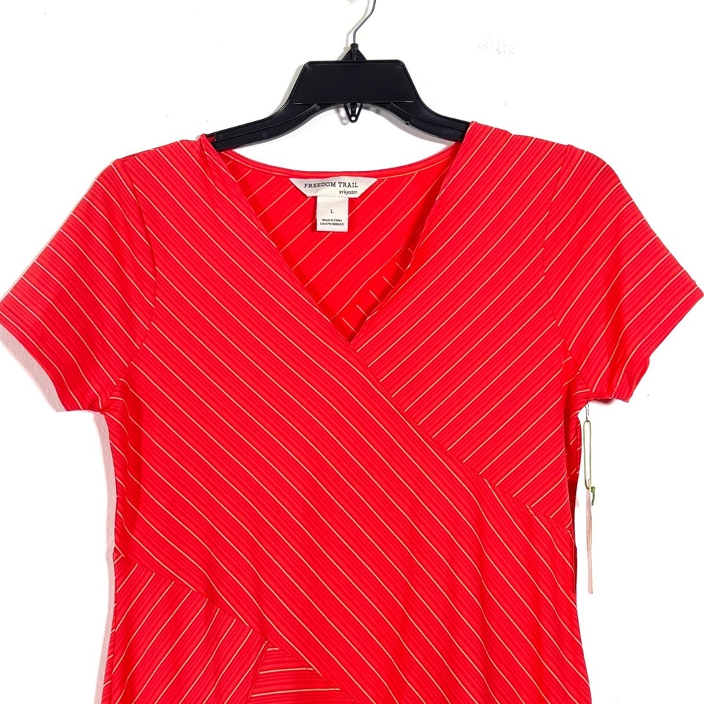 Freedom Trail V-Neck Short Sleeve Dress Women L Red Striped Activewear Athletic - Picture 2 of 11